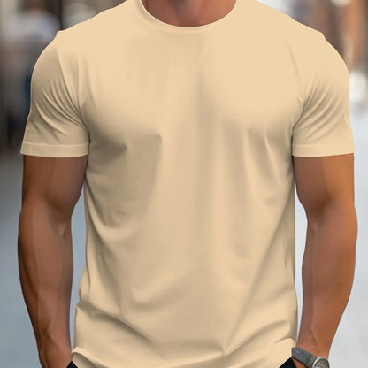 T-Shirt à manches courtes et col rond, couleur unie, à la mode, haut ajusté pour hommes et femmes, en Fiber de Polyester, longueur courte
