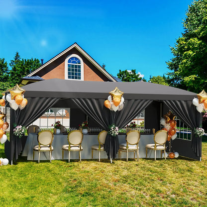Tente de réception commerciale pliable 10x20, robuste, pour événements extérieurs, avec 6 parois latérales, imperméable, gazebo de fête et sac de transport