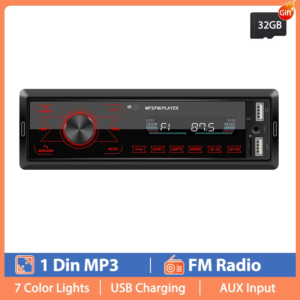 Hikity 1 DIN Lecteur MP3 de voiture à écran tactile intégré 12V Radio stéréo Bluetooth FM USB SD AUX-IN 12V Autoradio avec télécommande