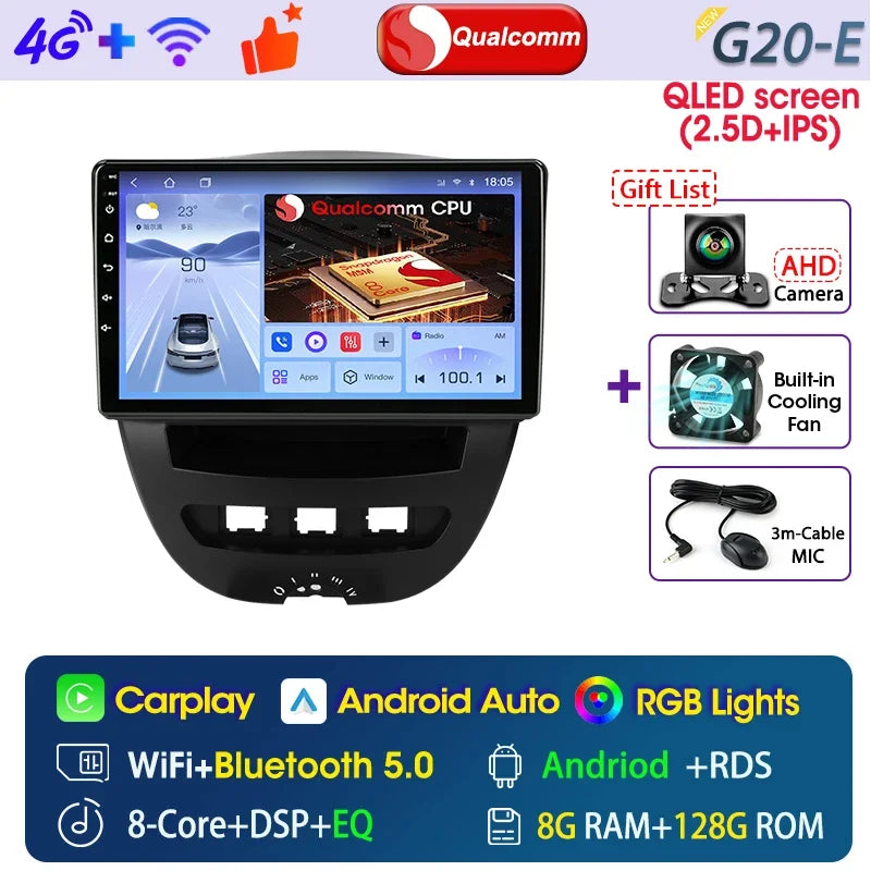 Srnubi Qualcomm 8 Core autoradio pour Peugeot 107 Toyota Aygo citroën C1 2005 - 2014 2 Din lecteur multimédia Android Carplay