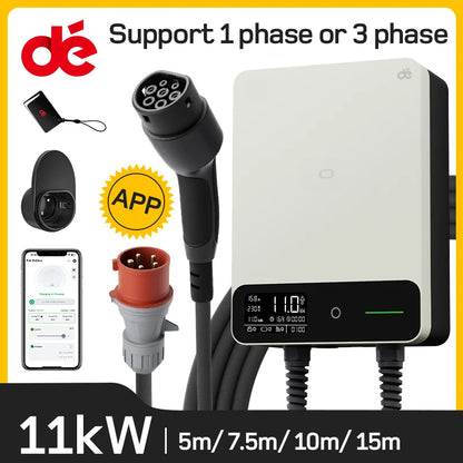 dé Wallbox 11kW blanc avec APP chargeur de véhicule électrique domestique 5m 7,5m câble de chargement CEE à Type 2 chargeur EV 16A triphasé EVSE