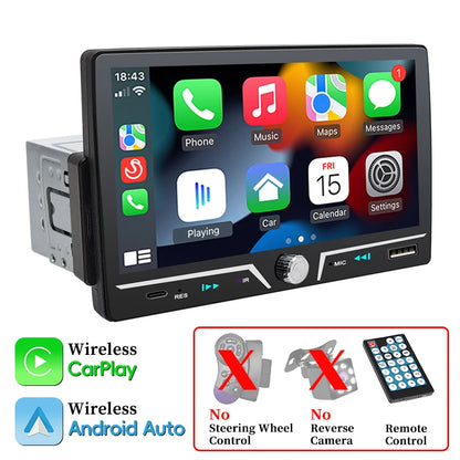 Hippcron autoradio 1 Din sans fil Android Auto Carplay MP5 stéréo 7 "écran IPS Bluetooth lien miroir type-c charge universelle