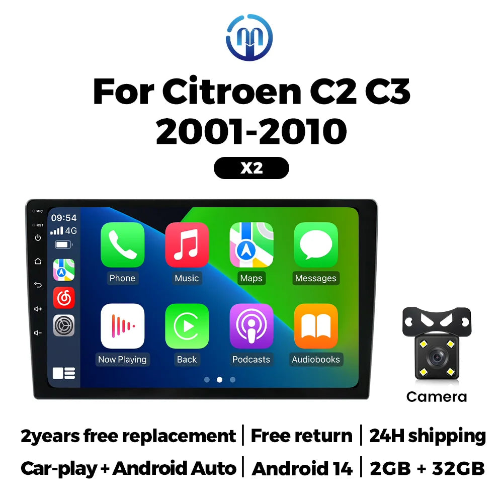 2025 nouvelle autoradio Carplay Android Auto pour citroën C2 C3 2001 2002 2003 - 2010 lecteur multimédia de voiture avec cadre GPS RDS stéréo carplay sans fil systèmes intelligents auto carplay voiture autoradio