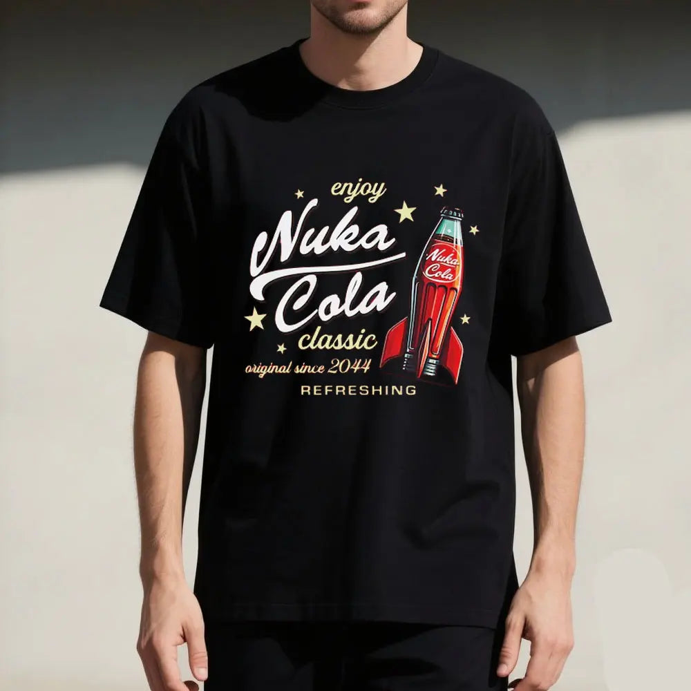 تيشيرت Nuka Cola Fallout للجنسين من القطن الناعم، تي شيرت مضحك، تي شيرت أحمر عتيق 2044، تي شيرت علوي، هدية للمعجبين، ملابس رجالية، هاراجوكو