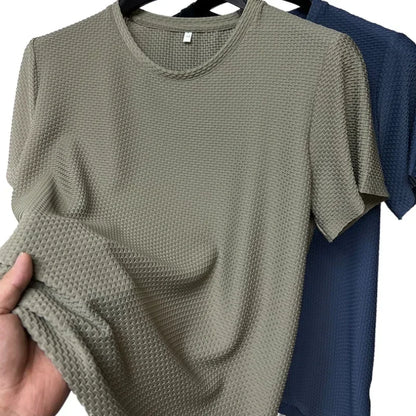 Été glace soie haut de gamme couleur unie haute qualité à manches courtes t-shirts hommes respirant mode T-Shirt mâle marque vêtements 4XL