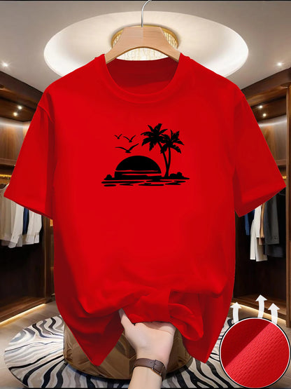 T-Shirt de course à manches courtes pour hommes, haut fin et réfléchissant, impression de plage, séchage rapide, respirant, Fitness, sport, été
