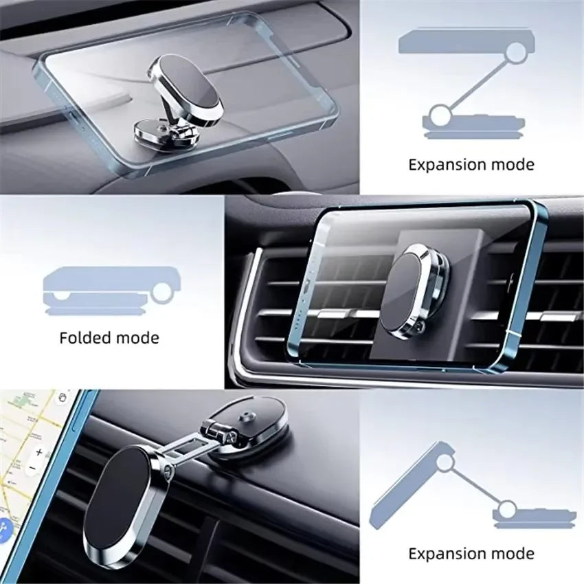 Support de téléphone magnétique pliable pour voiture, support de smartphone magnétique, support GPS, iPhone 15 13 12 11, Samsung Xiaomi