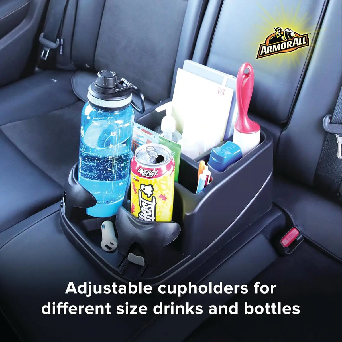 Boîte de rangement pour accoudoir de console de voiture, organisateur de compartiment de siège de voiture avec 2 porte-gobelets réglables pour le rangement et l'organisation des camions