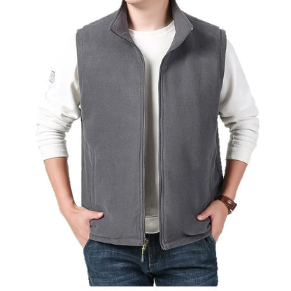 Gilet de sport d'extérieur en polaire épaisse pour homme, réversible, décontracté, coupe ample, fermeture éclair, couleur unie, automne-hiver