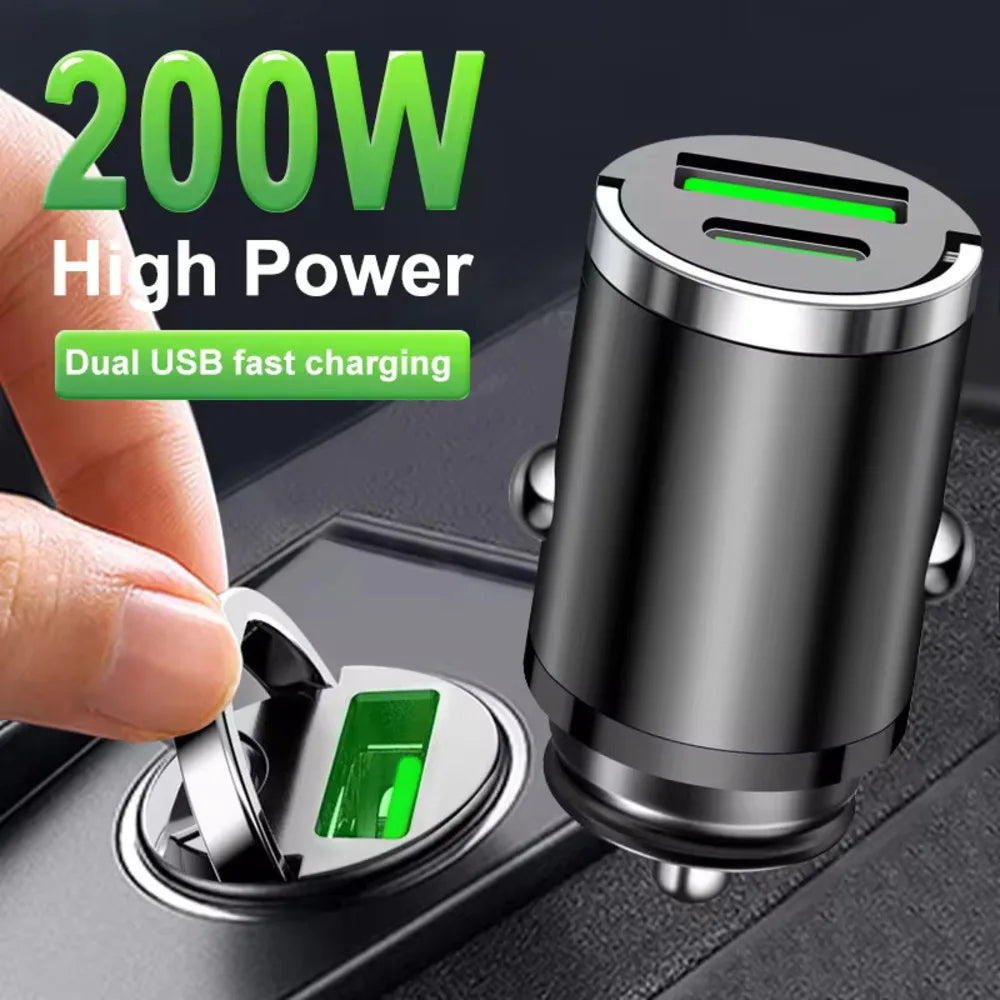 200W mini chargeur de voiture charge rapide pour iPhone QC3.0 mini PD USB Type C chargeur de téléphone portable de voiture pour Xiaomi Samsung Huawei