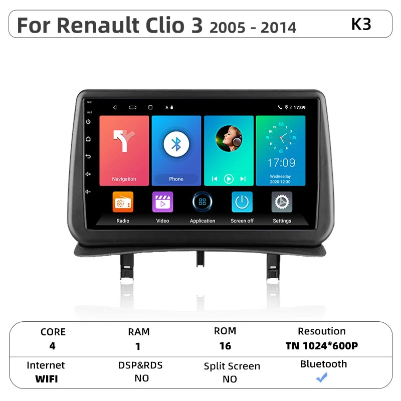 Srnubi CarPlay autoradio lecteur multimédia pour Renault Clio 3 2005 2006 2007 2008 2009 2010-2014 Android Auto GPS 2din autoradio