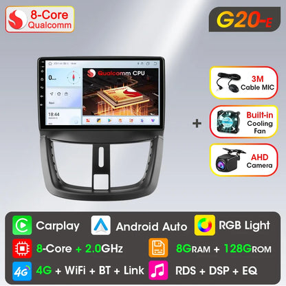 Autoradio Carplay sans fil Android pour Peugeot 207 CC 207CC 2006-2015 lecteur multimédia Navigation 2Din unité principale stéréo Auto