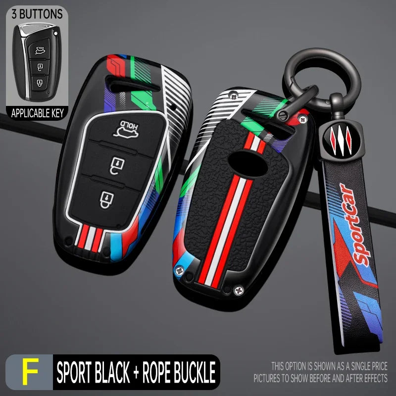 Étui à clés de voiture en métal de style course, housse de porte-clés pour Hyundai, Fast 45, Santa Fe, dehors, Equus, Centennial, Grandeur, Azera, Genesis G80, 2013-2017
