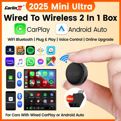 Mini Ultra 3 CarlinKit 5.0 adaptateur sans fil sans fil CarPlay Android Auto pour voiture OEM Plug & Play WiFi Bluetooth connexion automatique