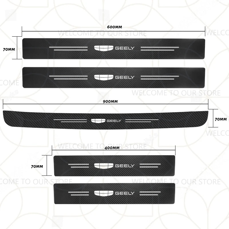 Autocollants de coffre en Fiber de carbone, 4/5 pièces, pour voiture Geely Zeekr LYNK & CO Azkarra Monjaro Atlas Pro Coolray Tugella, décor de seuil de porte