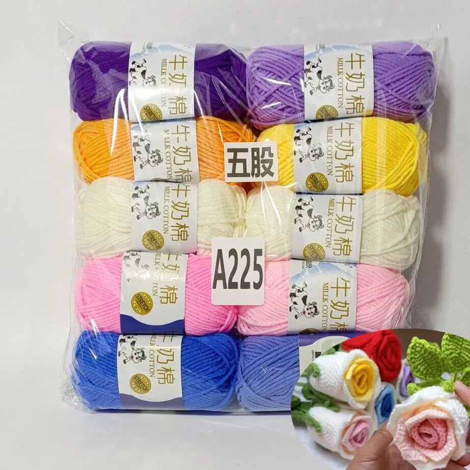 Fil de coton au lait de couleurs mélangées, 10 pièces, 500g, 5 plis, ensemble de fils au Crochet doux, fleurs tricotées à la main, fils peignés artisanaux au Crochet