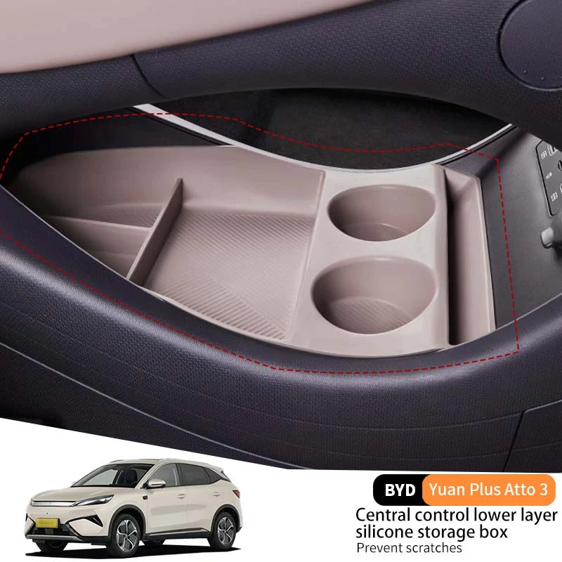 Pour Byd Yuan Plus Atto 3 2025 Console centrale de voiture boîte de rangement inférieure résistant aux rayures étui d'organisation en Silicone accessoires