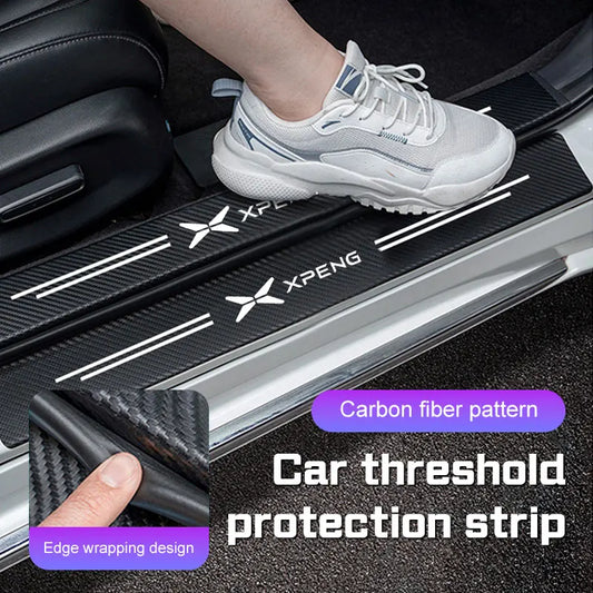 Autocollant de seuil de porte de voiture en Fiber de carbone, 4 pièces, pour Xpeng Xiao Peng G6 P5 P7 G9 X9 G3 P7i 2023 2024, autocollant de protection de seuil de porte de voiture