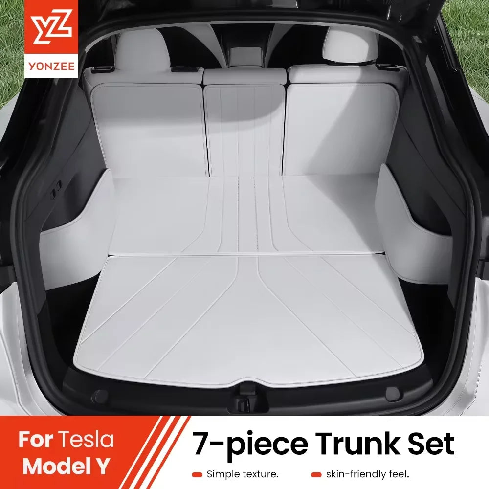 YZ Pour Tesla Modèle Y Juniper 2021-2025 Tapis en cuir entièrement entourés Tapis imperméables non glissants Tapis sur mesure