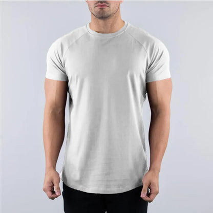 T-shirt de gymnastique en coton pour hommes, vêtements de Fitness d'été, col rond, manches courtes, coupe cintrée, musculation, entraînement