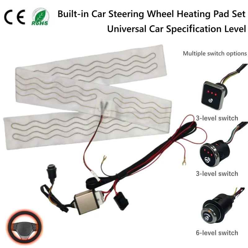 Kit de chauffage universel pour volant de voiture intégré, 12V 40W, coussin chauffant en fil d'alliage, système de commutation de contrôle du niveau de spécifications de voiture