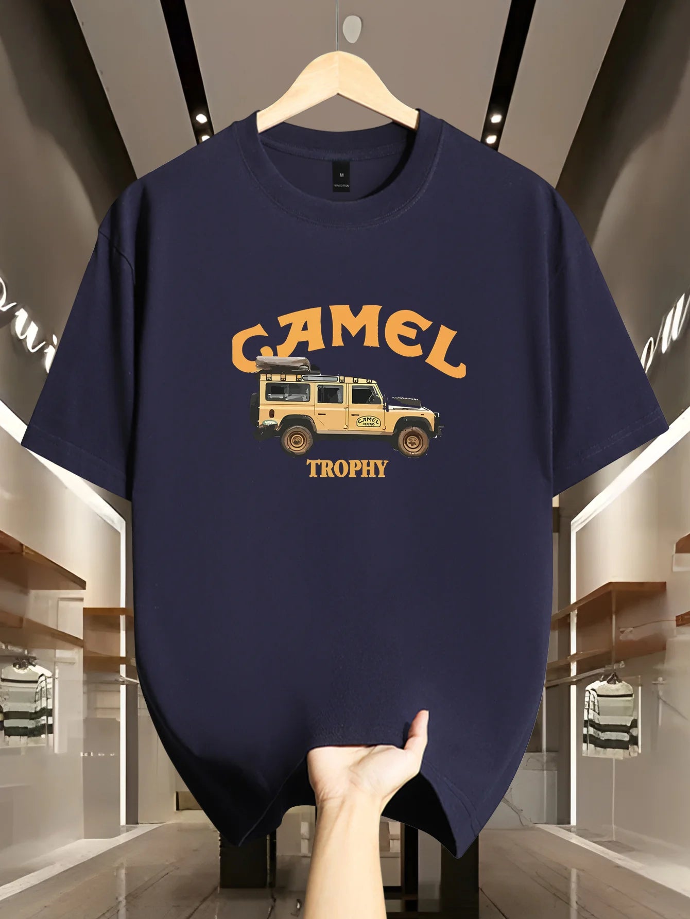 Haut d'été à manches courtes et col rond pour hommes, ample et décontracté, motif rétro Camel et Sahara désert imprimé