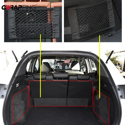 Filet de rangement pour siège arrière de voiture, sac de rangement, maille arrière, sangles élastiques réglables, véhicule antidérapant pour SUV berline, outils d'intérieur automobile