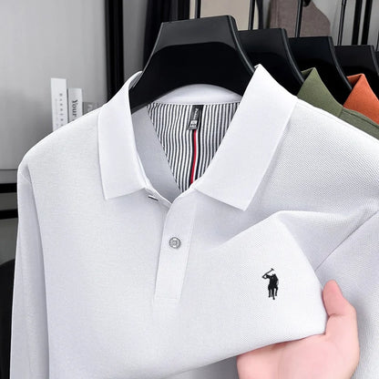 100% pur coton automne et hiver hommes mode sport marque brodé poney à manches longues POLO affaires t-shirt style décontracté