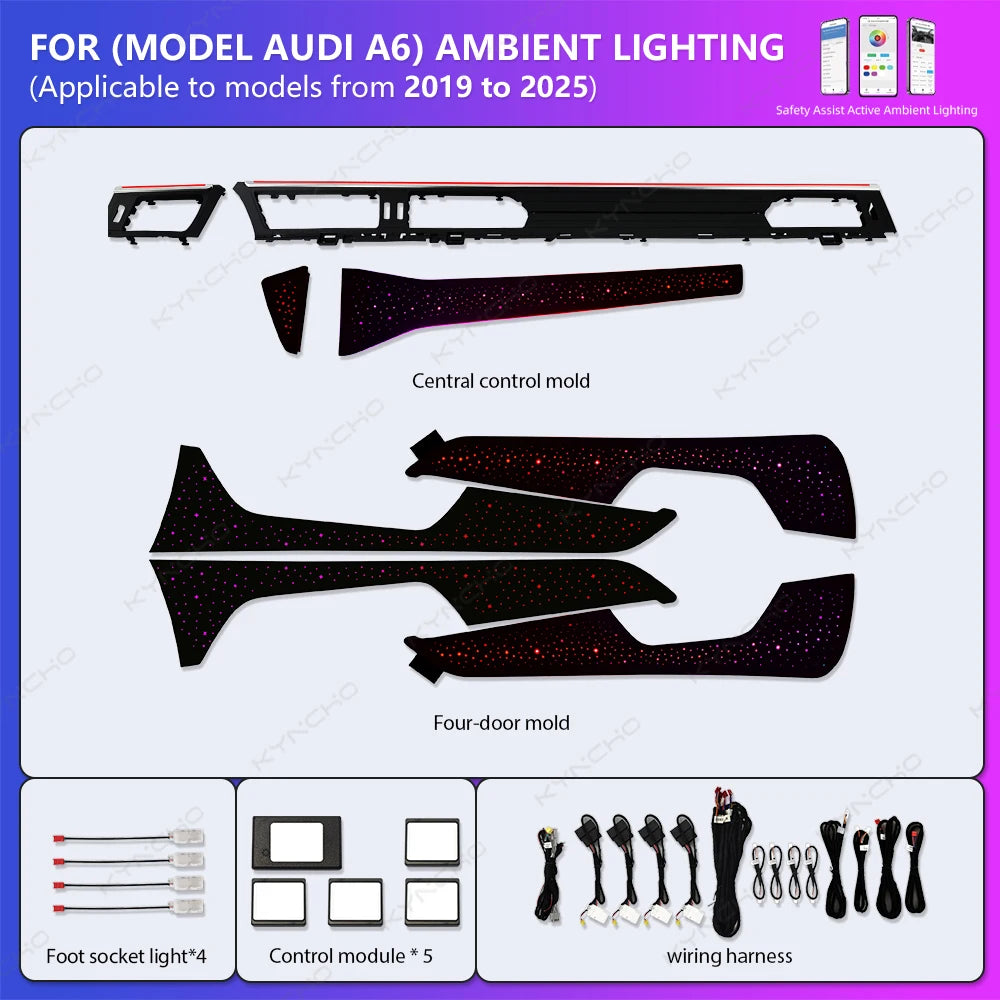Pour Audi A6 2019-2025 LED lumière ambiante de voiture intérieur symphonie plafonnier éclairage ambiant automobile avec fonctionnalités colorées