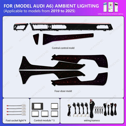 Pour Audi A6 2019-2025 LED lumière ambiante de voiture intérieur symphonie plafonnier éclairage ambiant automobile avec fonctionnalités colorées