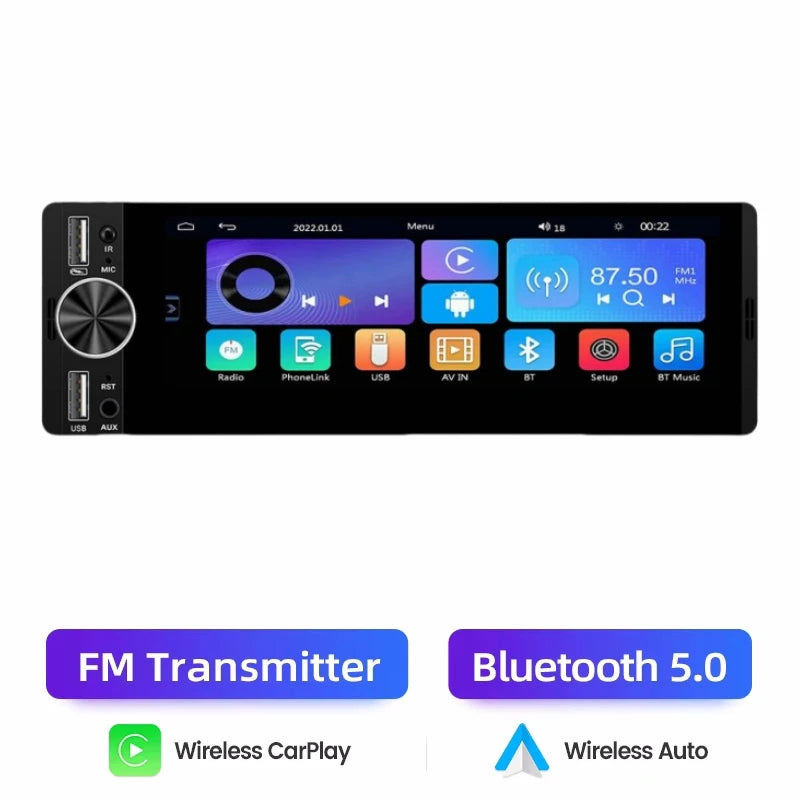 Autoradio Audio 1Din universel 6.36 pouces lecteur vidéo multimédia de voiture IPS HD écran USB/type-c Charge prise en charge BT FM USB AUX Cam