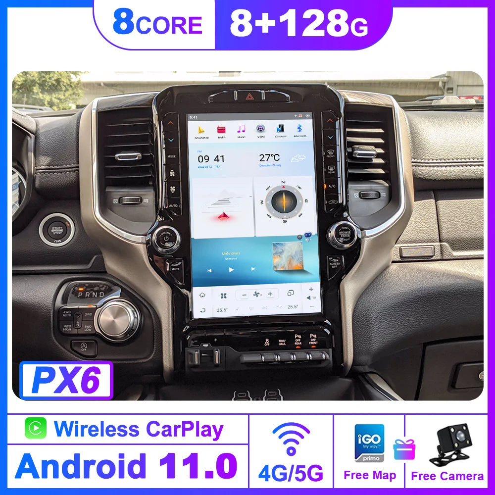 Android 11 8 + 256G Tesla écran pour Dodge RAM 1500 2018-2022 lecteur multimédia de voiture GPS de voiture Navi Auto stéréo magnétophone Carplay