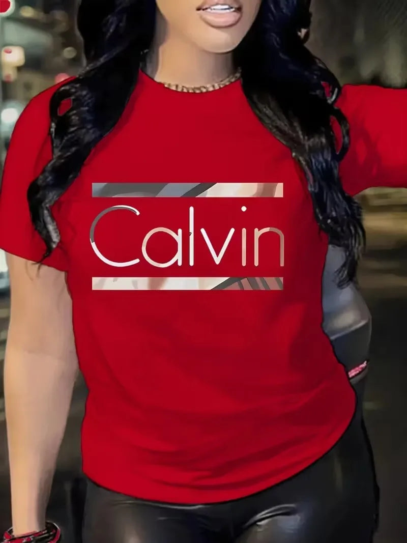 Offre spéciale femmes mode d'été décontracté Calvin lettre motif imprimé col rond manches courtes vêtements de sport T-shirt y2k vêtements