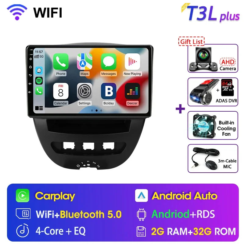 Srnubi Qualcomm 8 Core autoradio pour Peugeot 107 Toyota Aygo citroën C1 2005 - 2014 2 Din lecteur multimédia Android Carplay