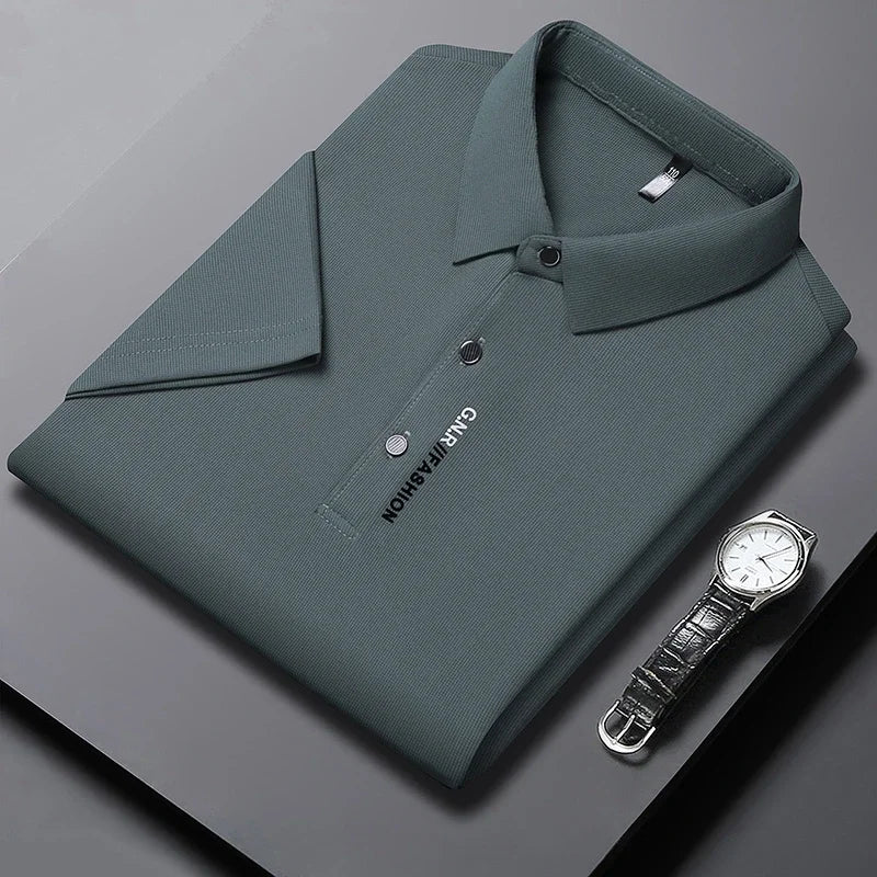 Polo à manches courtes pour hommes, couleur unie, respirant, confortable, élastique, nouvel arrivage, Style Business décontracté