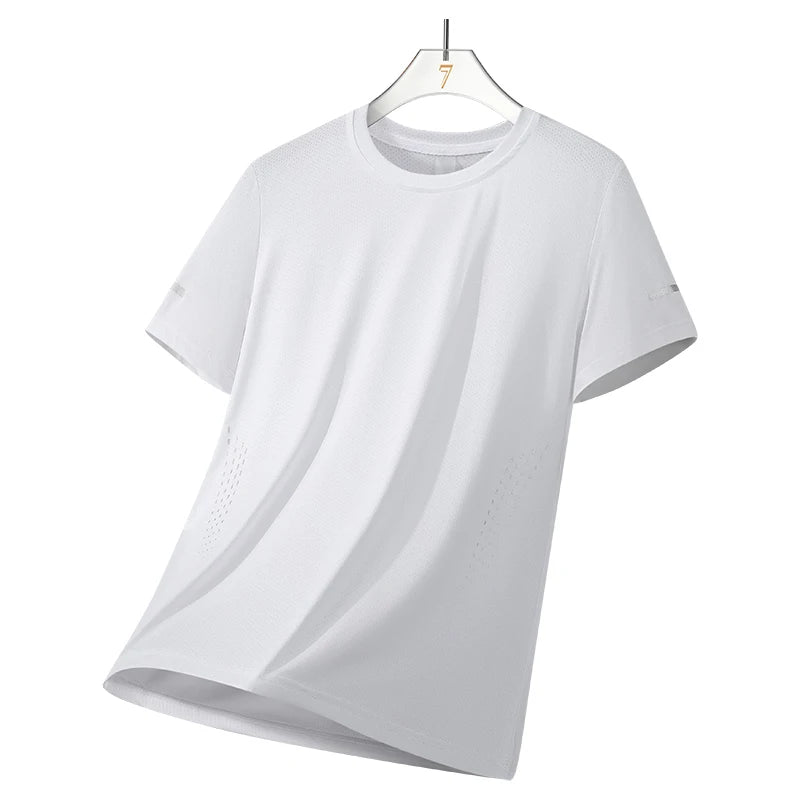 CHRLCK hommes course séchage rapide T-shirts respirant randonnée pêche T-shirts élasticité douce Sports de plein air chemise courte été