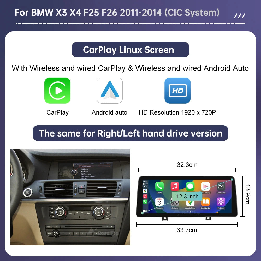 Écran tactile multimédia Ultra fin de 12.3 pouces, pour BMW X3 F25 X4 F26 2011 – 2022, affichage Carplay sans fil, lecteur d'autoradio Android Auto