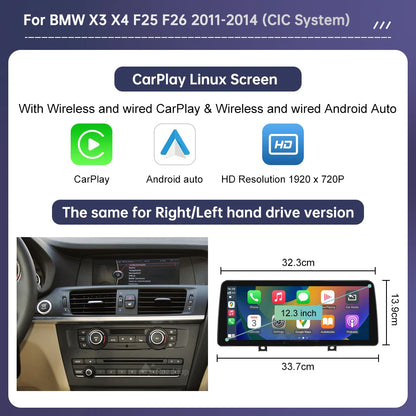 Écran tactile multimédia Ultra fin de 12.3 pouces, pour BMW X3 F25 X4 F26 2011 – 2022, affichage Carplay sans fil, lecteur d'autoradio Android Auto