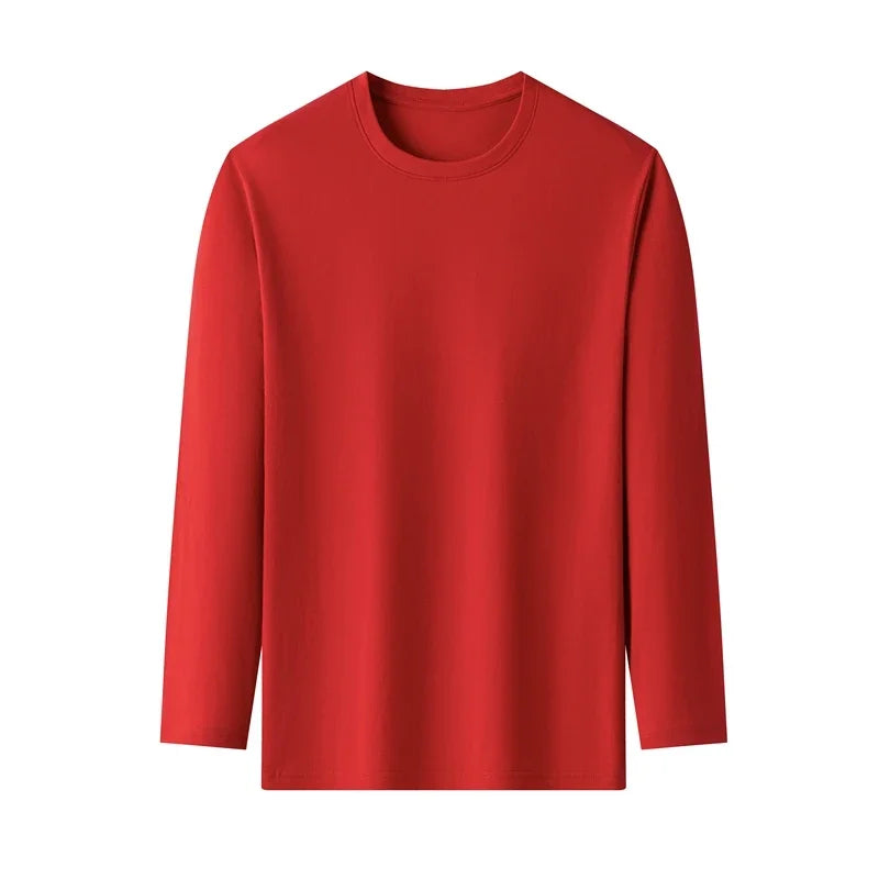 T-Shirt à manches longues et col rond pour hommes, couleur unie, en coton, confortable, respirant, haut décontracté, différentes couleurs, été