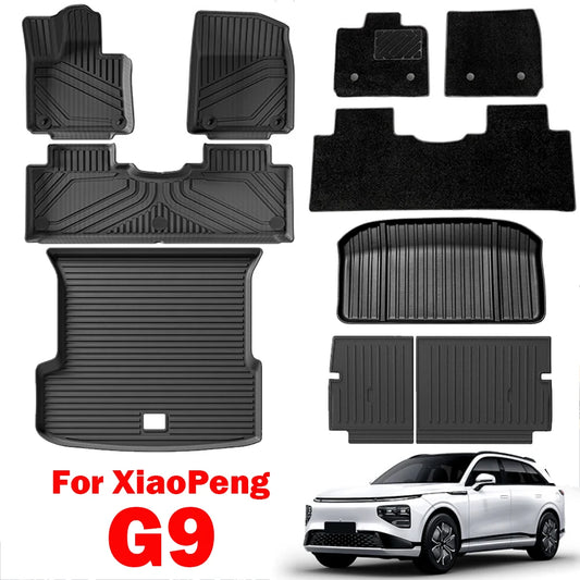 Tapis de sol de voiture pour XiaoPeng G9 2022 – 2025 TPE, imperméable, tous temps, ensemble complet de tapis de coffre, Double couche, ligne de chargement LHD
