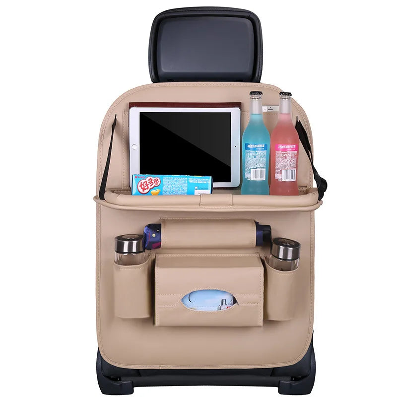 Organisateur de dossier de siège de voiture avec plateau de Table pliable, organisateur de rangement en cuir PU, poches, tapis de coup de pied, accessoires d'intérieur de siège
