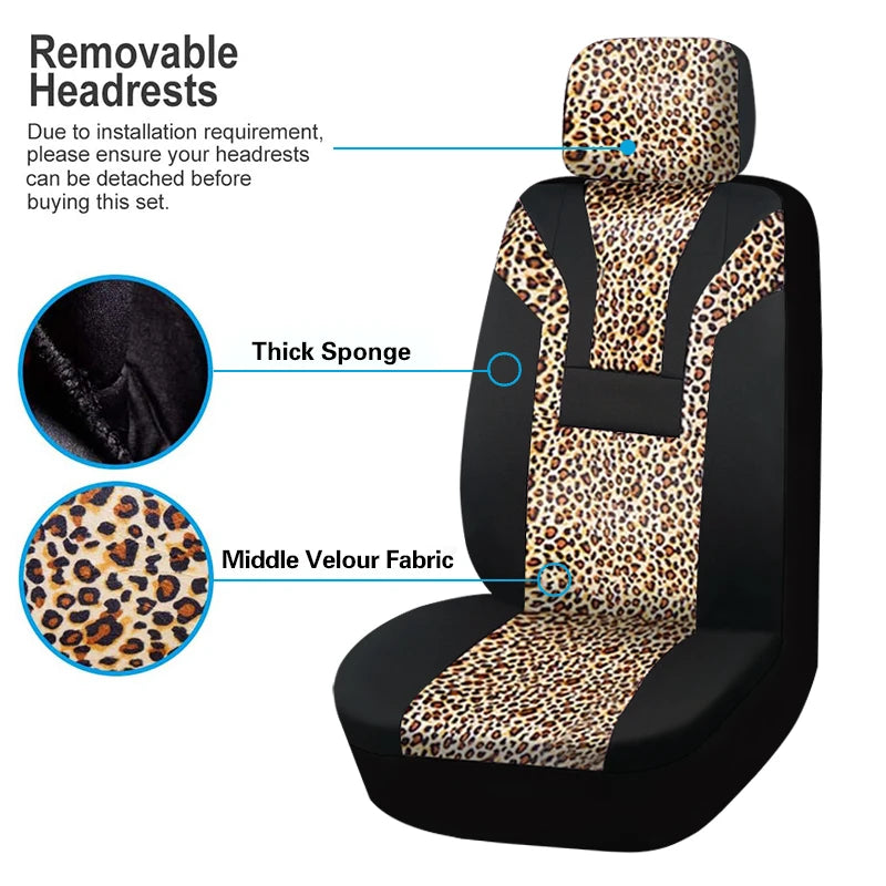 Housse de siège de voiture universelle en peluche courte imprimé léopard, housses de siège d'hiver adaptées à la plupart des voitures SUV camion fourgonne accessoires de voiture intérieur