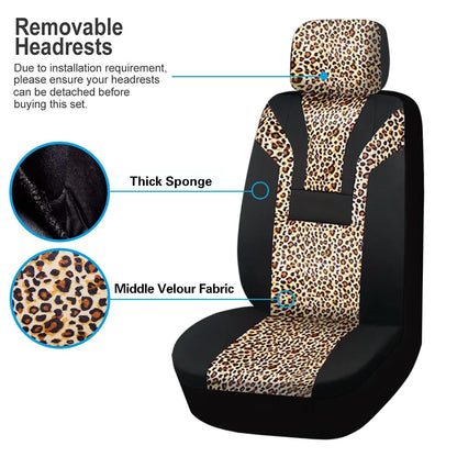 Housse de siège de voiture universelle en peluche courte imprimé léopard, housses de siège d'hiver adaptées à la plupart des voitures SUV camion fourgonne accessoires de voiture intérieur
