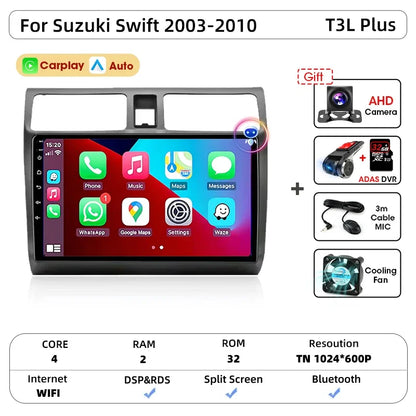 Srnubi autoradio pour Suzuki Swift 2003 2005 2006 2007 2008 2009 2010 sans fil Carplay Android Auto lecteur multimédia de voiture 2 Din