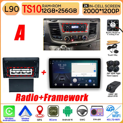 Autoradio Android 16 pour Ford Transit personnalisé Transit V363 350 lecteur multimédia Carplay Navigation GPS 4G Wifi vidéo stéréo 2din
