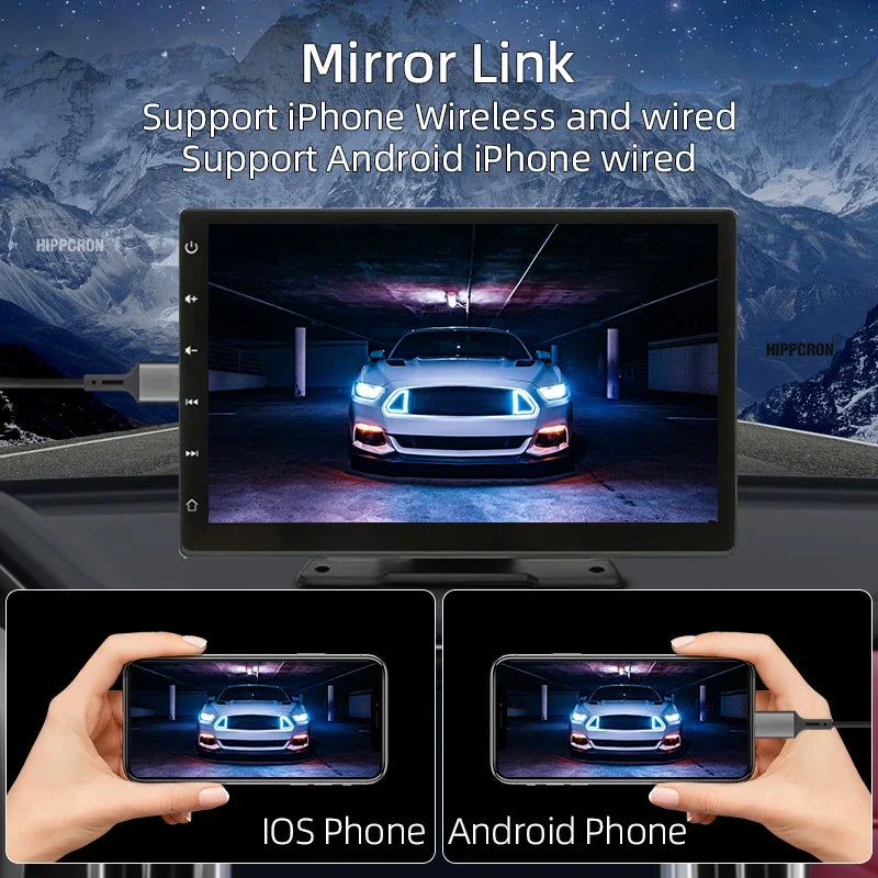 Hipppcron 9 "Radio de voiture Portable lecteur vidéo multimédia sans fil CarPlay et Android Auto IPS écran tactile BT USB TF entrée AUX