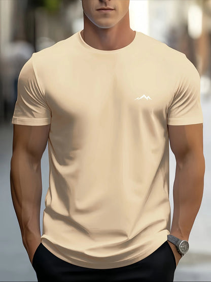 T-shirt à manches courtes et col rond pour hommes, 100% pur coton, à la mode, sport décontracté, ample, imprimé montagne, été