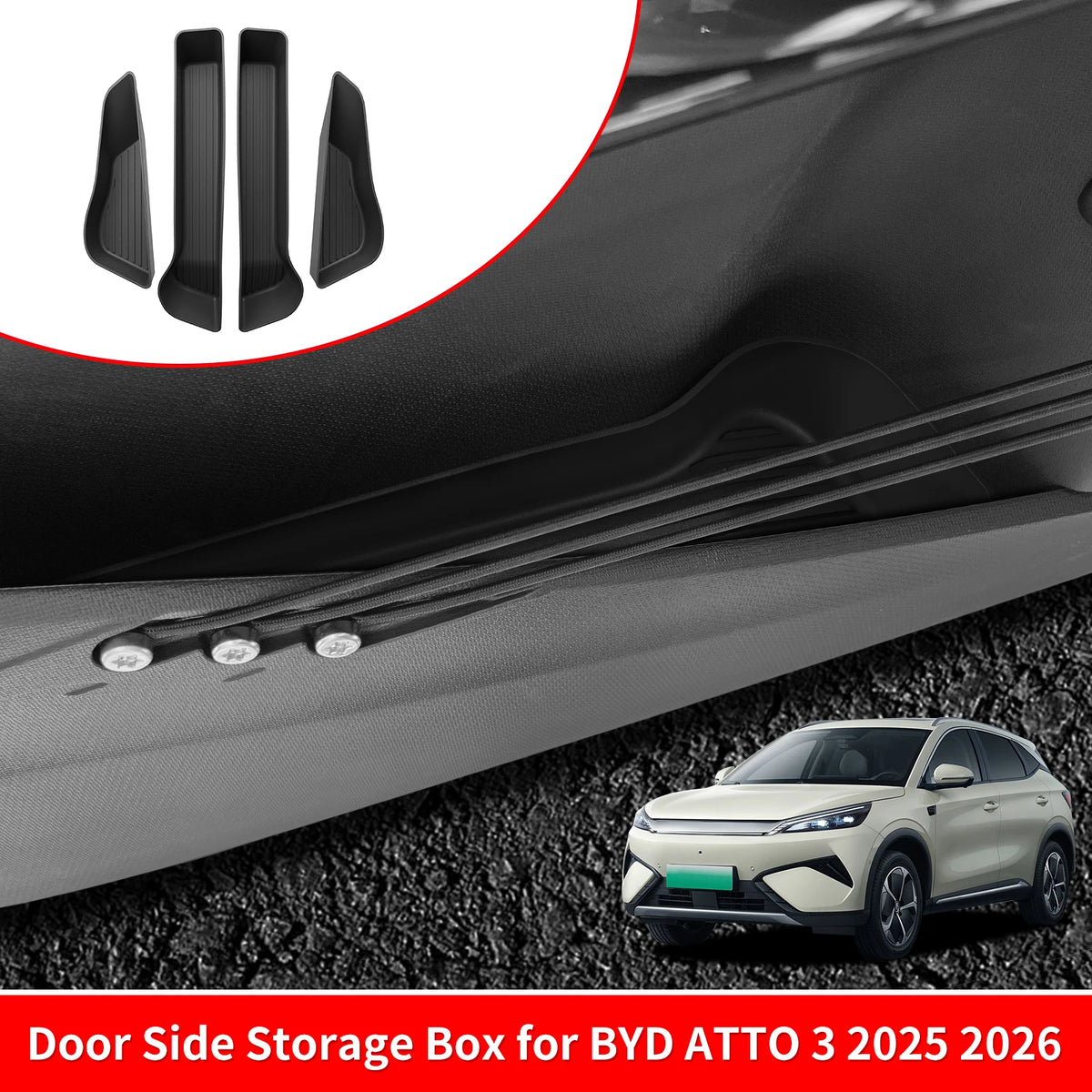 Plateau de rangement de porte avant et arrière pour BYD ATTO3 ATTO 3 YUAN PLUS 2025 2026, boîte de rangement de poignée de porte de voiture, organisateur d'accessoires de voiture en TPE