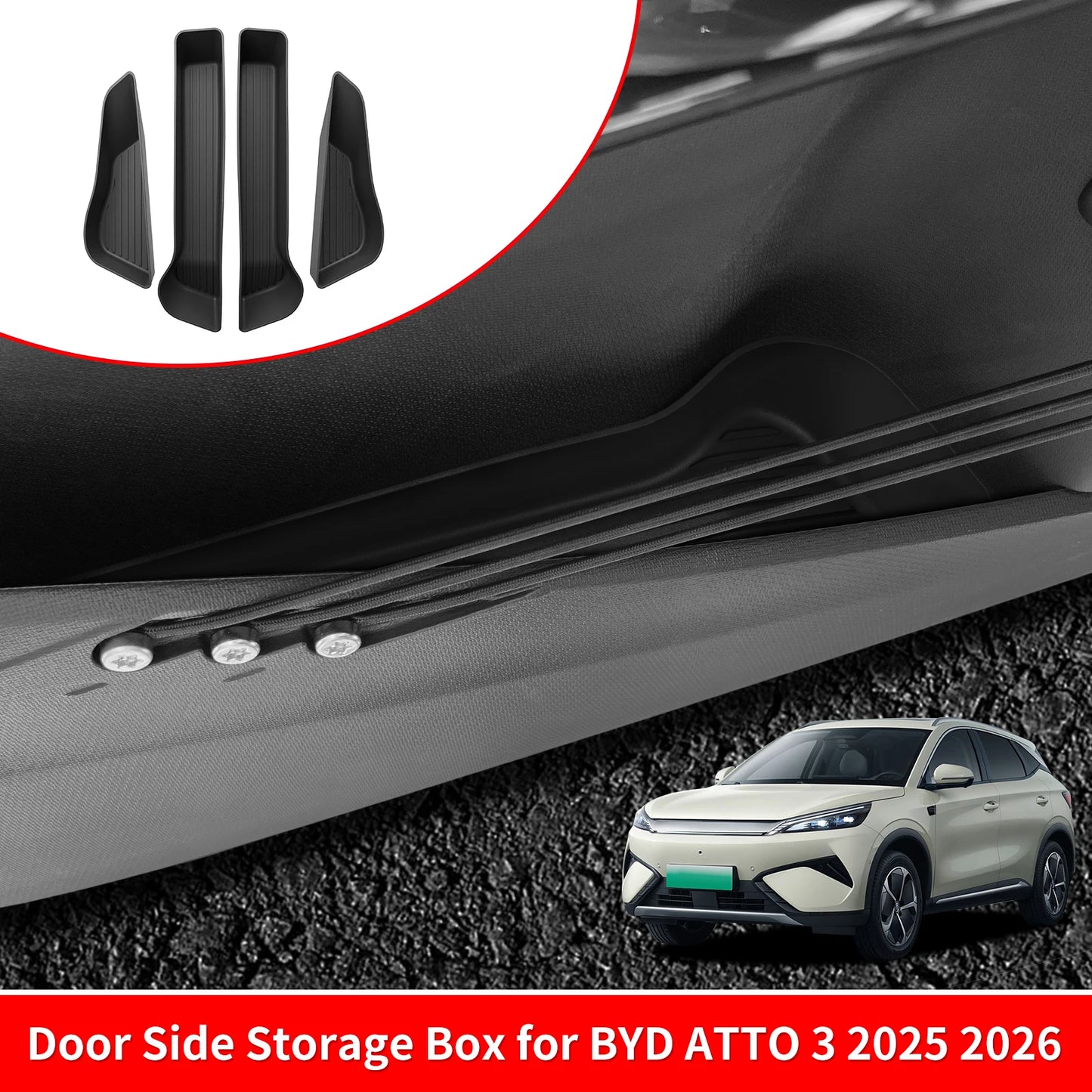 Plateau de rangement de porte avant et arrière pour BYD ATTO3 ATTO 3 YUAN PLUS 2025 2026, boîte de rangement de poignée de porte de voiture, organisateur d'accessoires de voiture en TPE