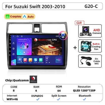 Srnubi autoradio pour Suzuki Swift 2003 2005 2006 2007 2008 2009 2010 sans fil Carplay Android Auto lecteur multimédia de voiture 2 Din
